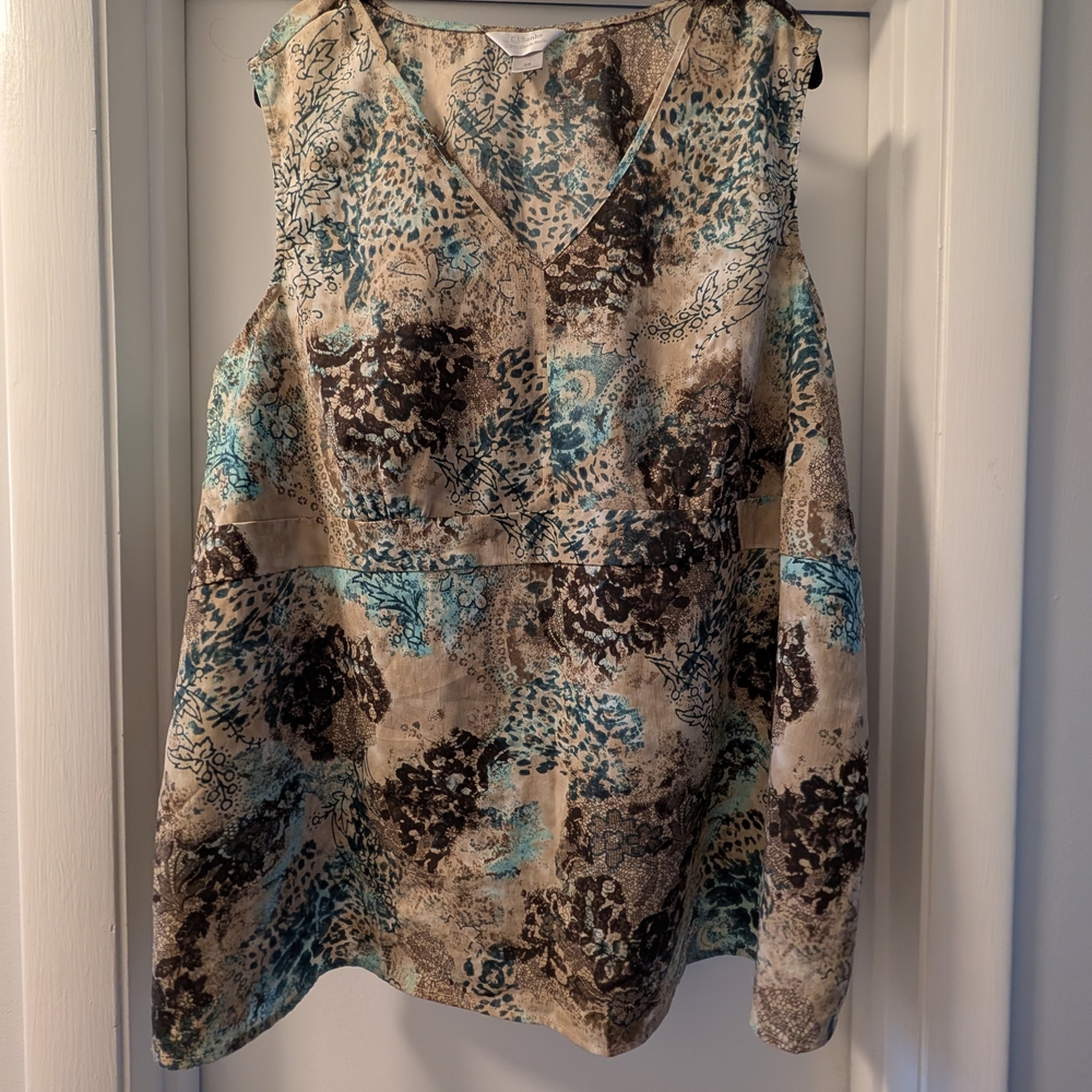 CJ Banks Blue and Brown Patterned Top